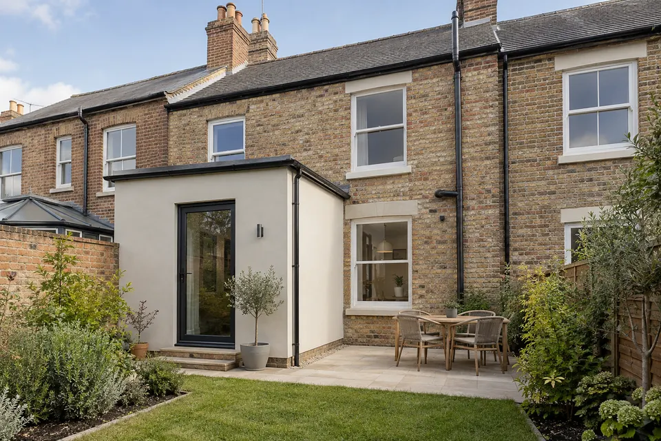 Illustrative property showing how a rendered elevation meets existing materials
